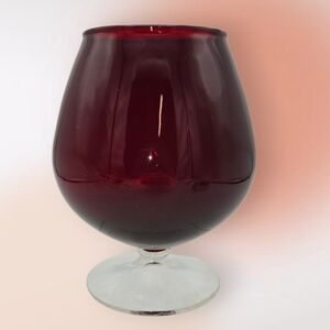 MCM Vintage Ruby Red Brandy Snifter Cognac Goblet Clear Stem Base